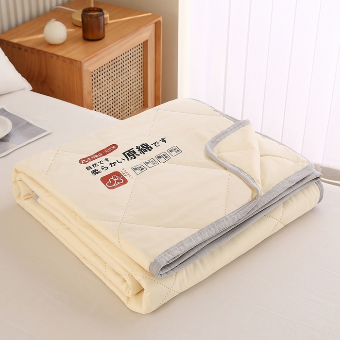 91家纺网 家纺一手货源 找家纺 薇玛仕 2026新款外贸跨境电商礼品烫画款超声波原棉大豆夏凉被空调被单双人薄被子 超声波--原棉米黄