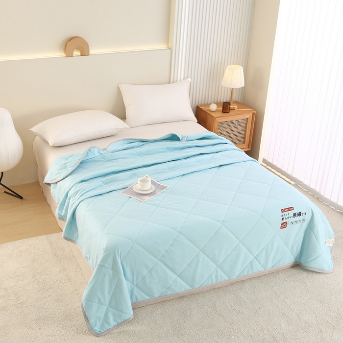 91家纺网 家纺一手货源 找家纺 薇玛仕 2026新款外贸跨境电商礼品烫画款超声波原棉大豆夏凉被空调被单双人薄被子 超声波--原棉天蓝