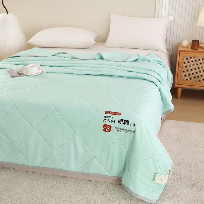 91家纺网 家纺一手货源 找家纺 薇玛仕 2026新款外贸跨境电商礼品烫画款超声波原棉大豆夏凉被空调被单双人薄被子 超声波--原棉湖蓝