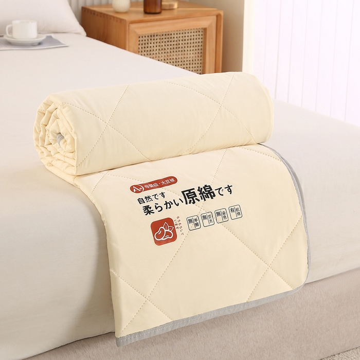 薇玛仕 2026新款外贸跨境电商礼品烫画款超声波原棉大豆夏凉被空调被单双人薄被子 超声波--原棉米黄