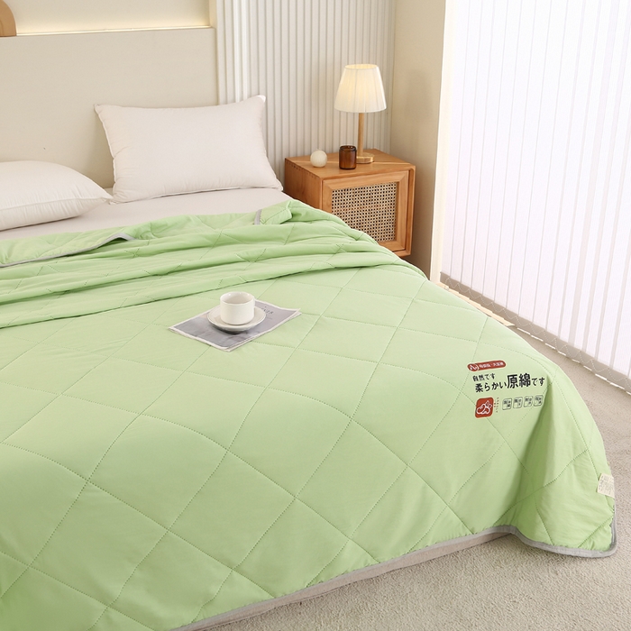 91家纺网 家纺一手货源 找家纺 薇玛仕 2026新款外贸跨境电商礼品烫画款超声波原棉大豆夏凉被空调被单双人薄被子 超声波--原棉果绿