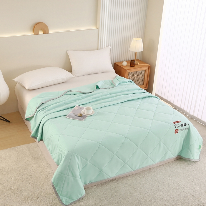 91家纺网 家纺一手货源 找家纺 薇玛仕 2026新款外贸跨境电商礼品烫画款超声波原棉大豆夏凉被空调被单双人薄被子 超声波--原棉湖蓝