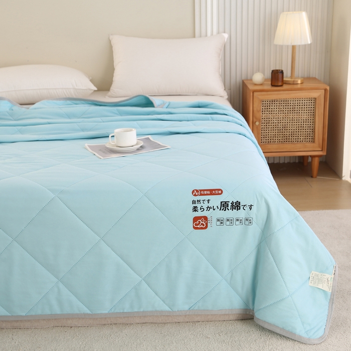 91家纺网 家纺一手货源 找家纺 薇玛仕 2026新款外贸跨境电商礼品烫画款超声波原棉大豆夏凉被空调被单双人薄被子 超声波--原棉天蓝