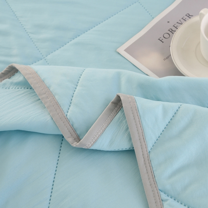 91家纺网 家纺一手货源 找家纺 薇玛仕 2026新款外贸跨境电商礼品烫画款超声波原棉大豆夏凉被空调被单双人薄被子 超声波--原棉天蓝