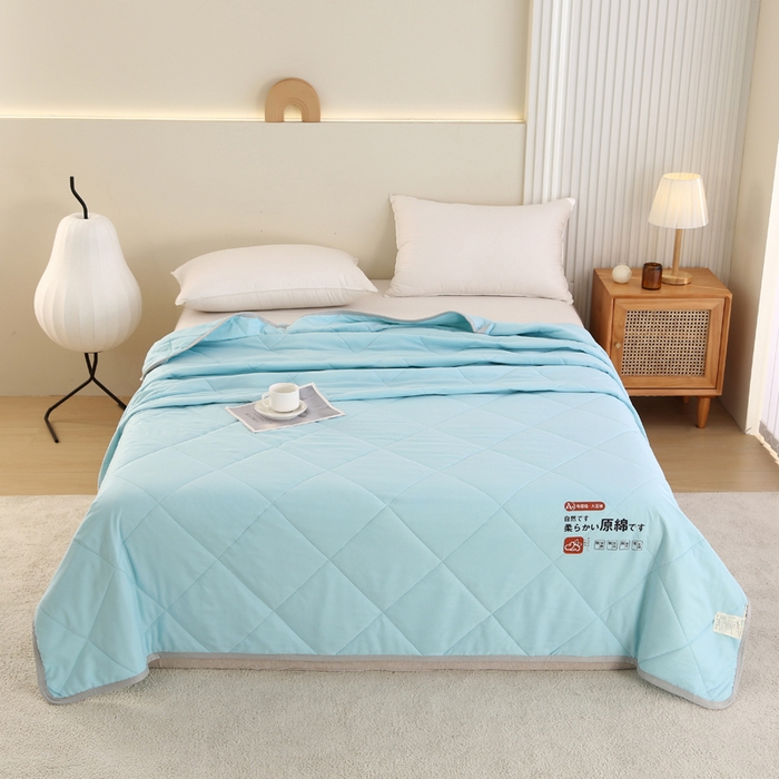 91家纺网 家纺一手货源 找家纺 薇玛仕 2026新款外贸跨境电商礼品烫画款超声波原棉大豆夏凉被空调被单双人薄被子 超声波--原棉天蓝