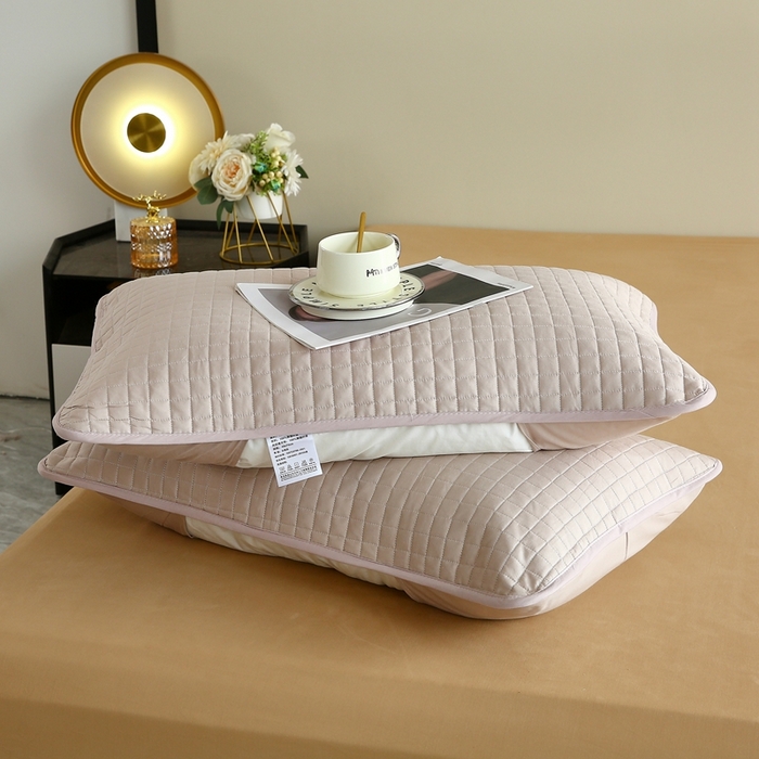 91家纺网 家纺一手货源 找家纺 伊赛家纺 2026新款纯棉夹棉半包枕套 枕套半包咖色