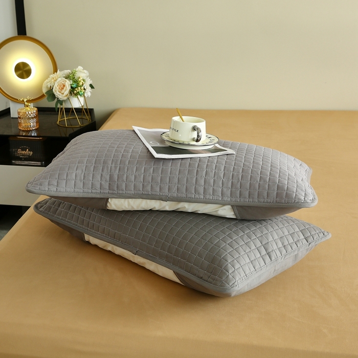 91家纺网 家纺一手货源 找家纺 伊赛家纺 2026新款纯棉夹棉半包枕套 枕套半包灰