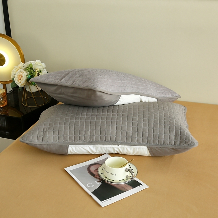 91家纺网 家纺一手货源 找家纺 伊赛家纺 2026新款纯棉夹棉半包枕套 枕套半包灰