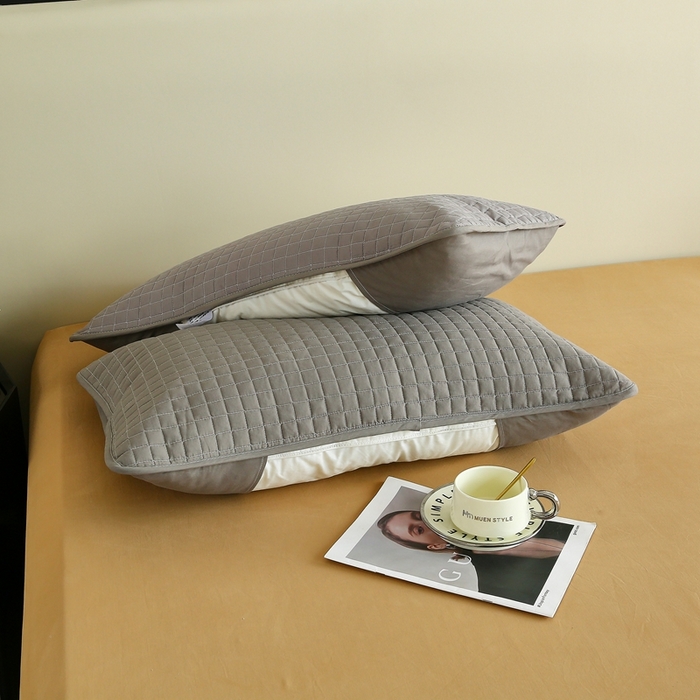 91家纺网 家纺一手货源 找家纺 伊赛家纺 2026新款纯棉夹棉半包枕套 枕套半包灰