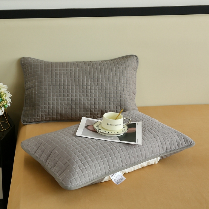 91家纺网 家纺一手货源 找家纺 伊赛家纺 2026新款纯棉夹棉半包枕套 枕套半包灰