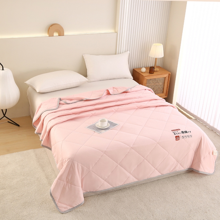 91家纺网 家纺一手货源 找家纺 薇玛仕 2026新款外贸跨境电商礼品烫画款超声波原棉大豆夏凉被空调被单双人薄被子 超声波--原棉粉色