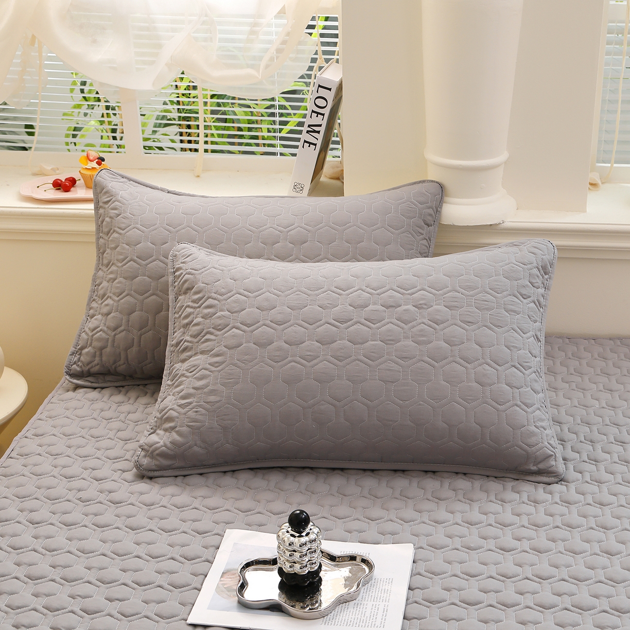 91家纺网 家纺一手货源 找家纺 （总）彩亿家纺 2026新款A类古法水洗仿棉夹棉床笠三件套全包防滑床垫保护套-水立方