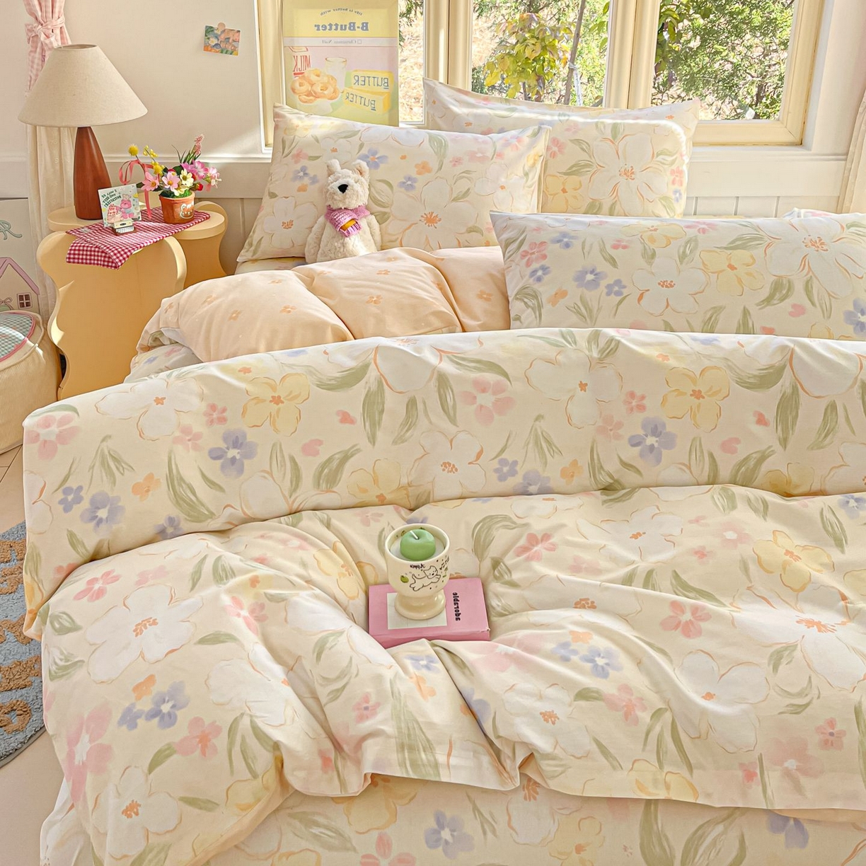 91家纺网 家纺一手货源 找家纺 女子家纺 2026新款全棉纯棉13070印花四件套单品系列 春风里-杏色