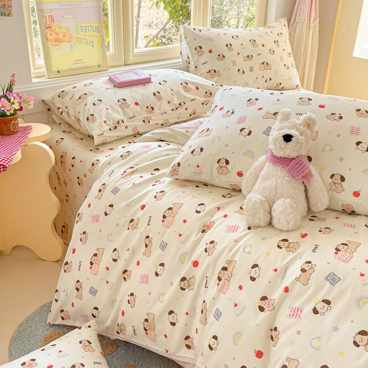 91家纺网 家纺一手货源 找家纺 女子家纺 2026新款全棉纯棉13070印花四件套单品系列 奶酪小狗