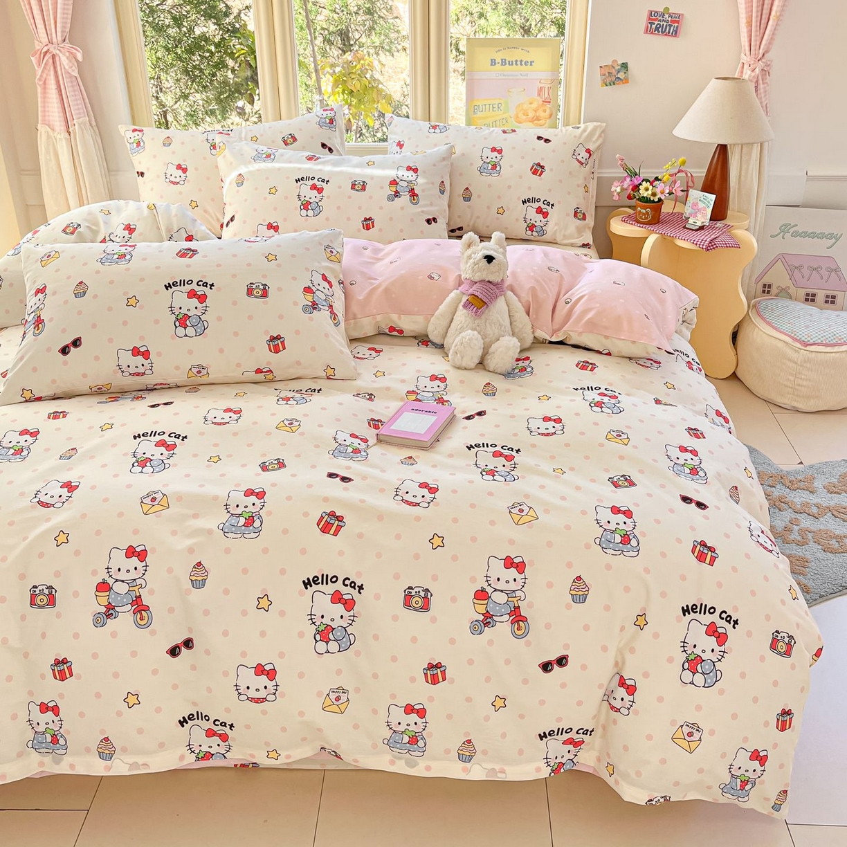 91家纺网 家纺一手货源 找家纺 女子家纺 2026新款全棉纯棉13070印花四件套单品系列 快乐小喵