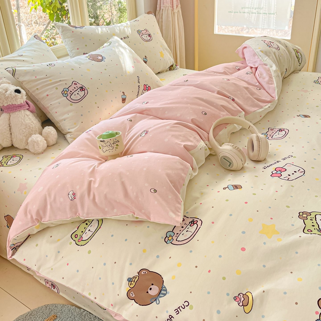 91家纺网 家纺一手货源 找家纺 女子家纺 2026新款全棉纯棉13070印花四件套单品系列 甜豆星球