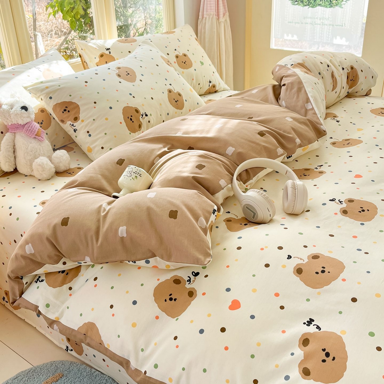 91家纺网 家纺一手货源 找家纺 女子家纺 2026新款全棉纯棉13070印花四件套单品系列 小熊软糖