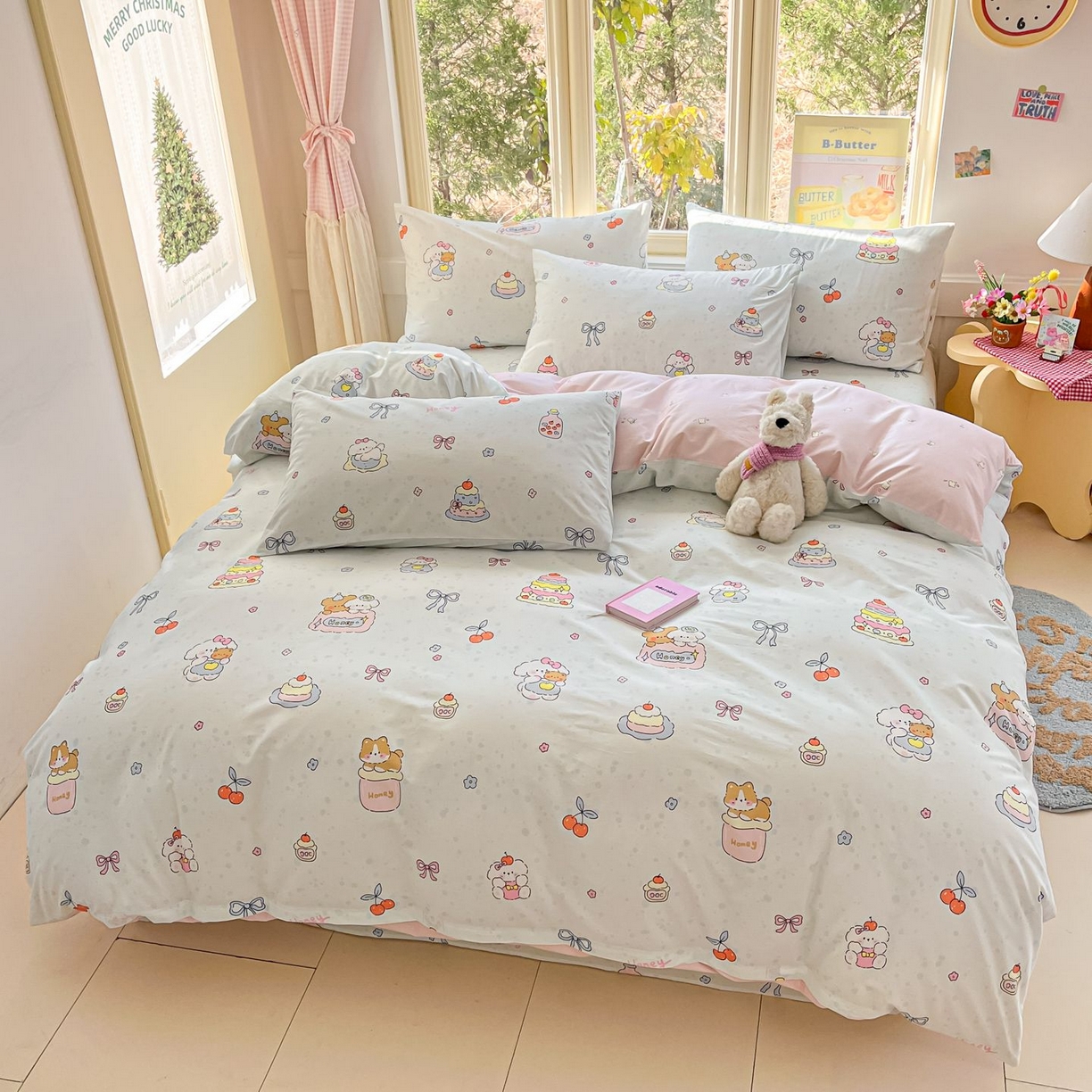 91家纺网 家纺一手货源 找家纺 女子家纺 2026新款全棉纯棉13070印花四件套单品系列 小熊饼干