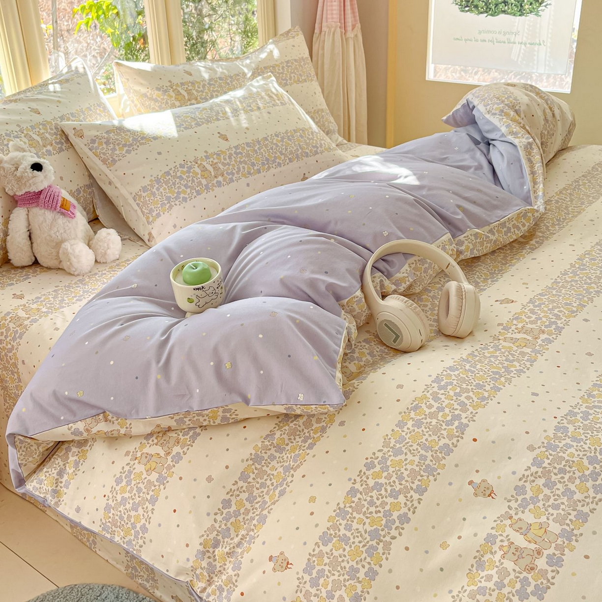 91家纺网 家纺一手货源 找家纺 女子家纺 2026新款全棉纯棉13070印花四件套单品系列 小熊温蒂