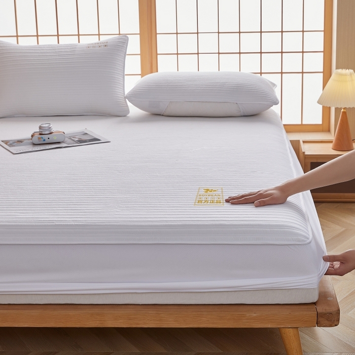 91家纺网 家纺一手货源 找家纺 （总）伊赛家纺 2026新款条纹夹棉抗菌全包床笠