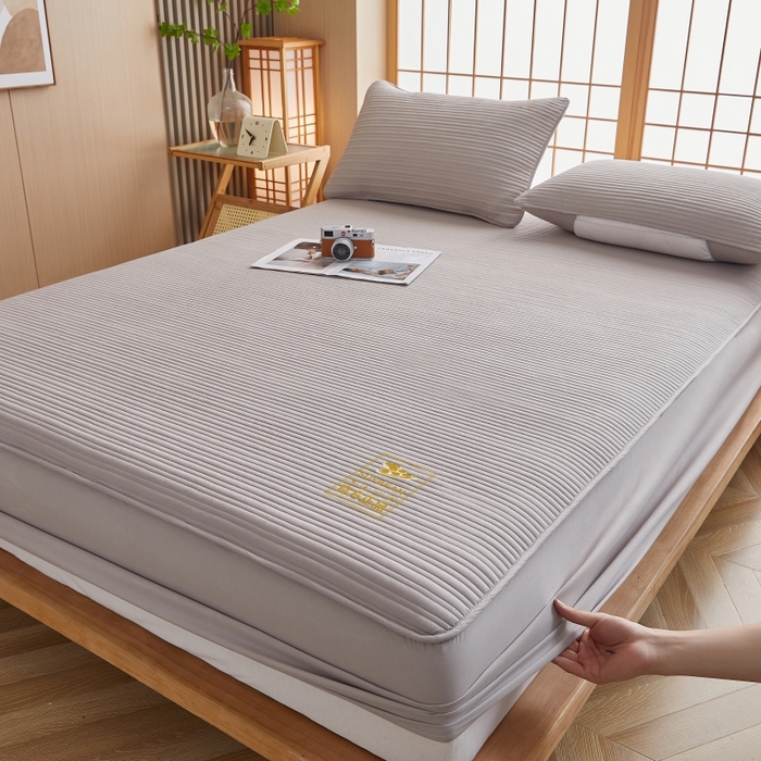 91家纺网 家纺一手货源 找家纺 （总）伊赛家纺 2026新款条纹夹棉抗菌全包床笠