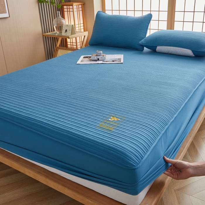 91家纺网 家纺一手货源 找家纺 （总）伊赛家纺 2026新款条纹夹棉抗菌全包床笠