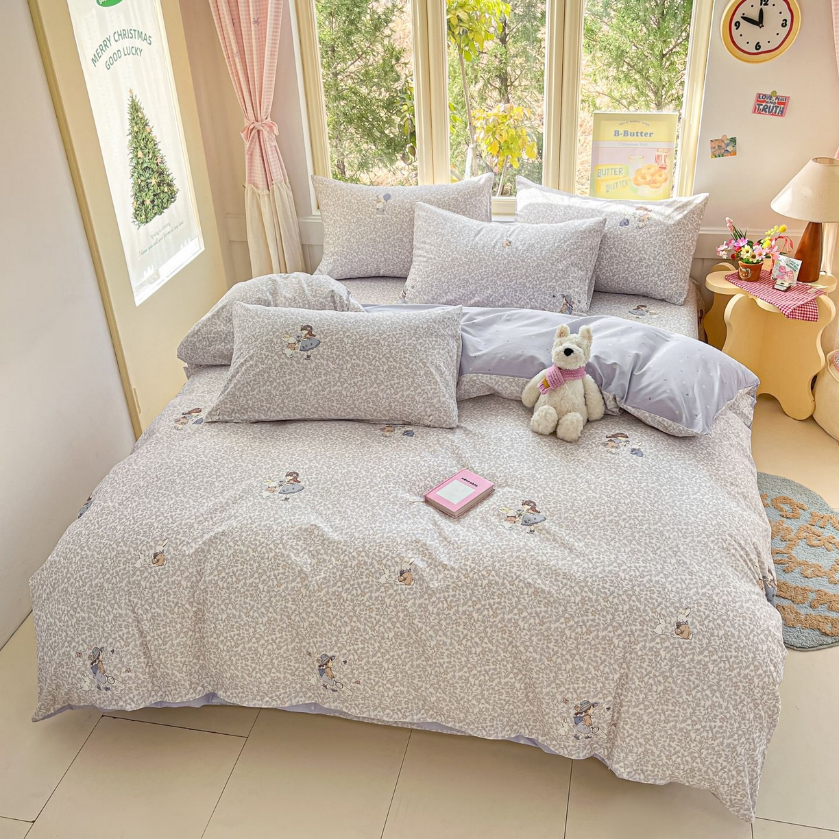 91家纺网 家纺一手货源 找家纺 女子家纺 2026新款全棉纯棉13070印花四件套单品系列 萌兔花园