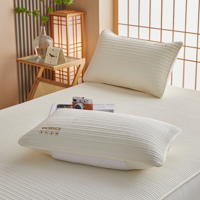 91家纺网 家纺一手货源 找家纺 伊赛家纺 2026新款条纹夹棉抗菌全包床笠 抗菌-米黄色