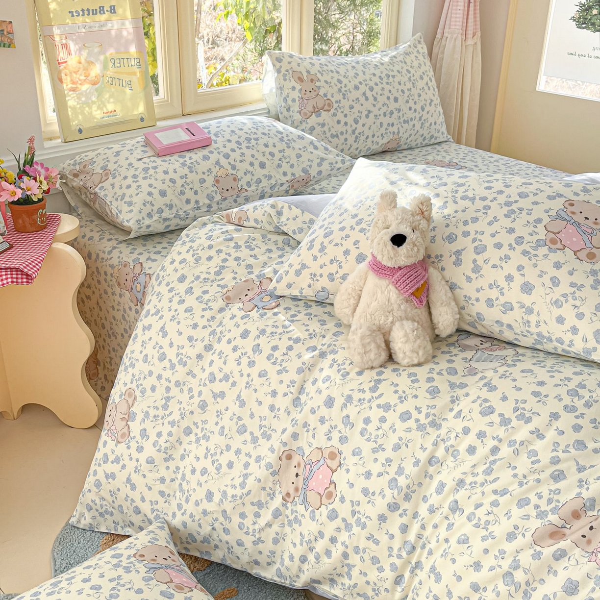 91家纺网 家纺一手货源 找家纺 女子家纺 2026新款全棉纯棉13070印花四件套单品系列 甜梦小熊