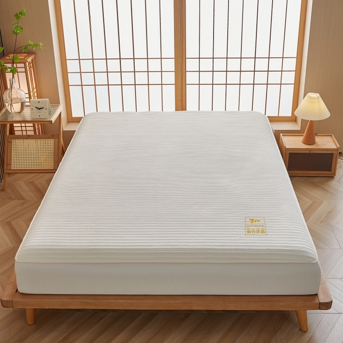 91家纺网 家纺一手货源 找家纺 伊赛家纺 2026新款条纹夹棉抗菌全包床笠 抗菌-米黄色