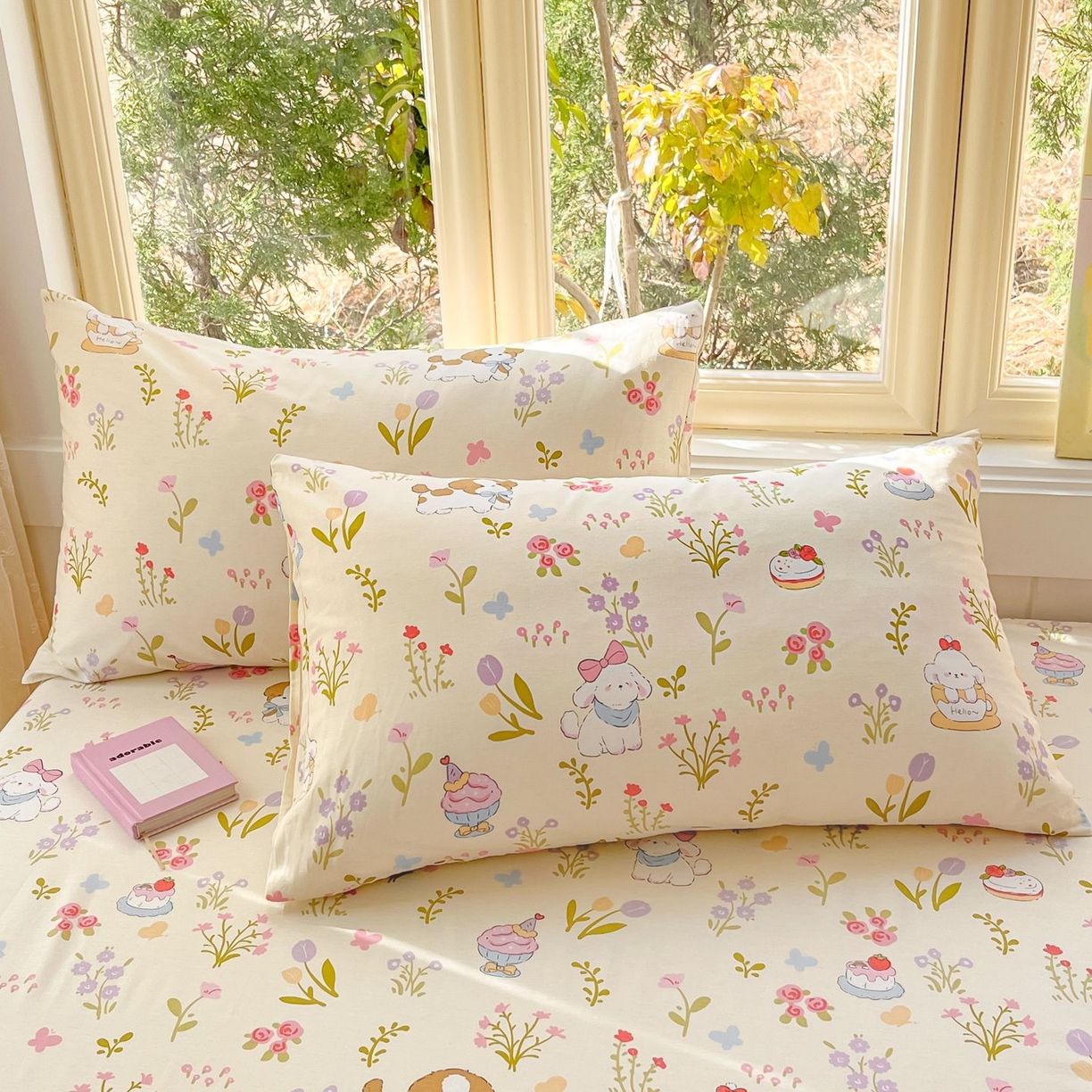 91家纺网 家纺一手货源 找家纺 女子家纺 2026新款全棉纯棉13070印花四件套单品系列 花园小狗