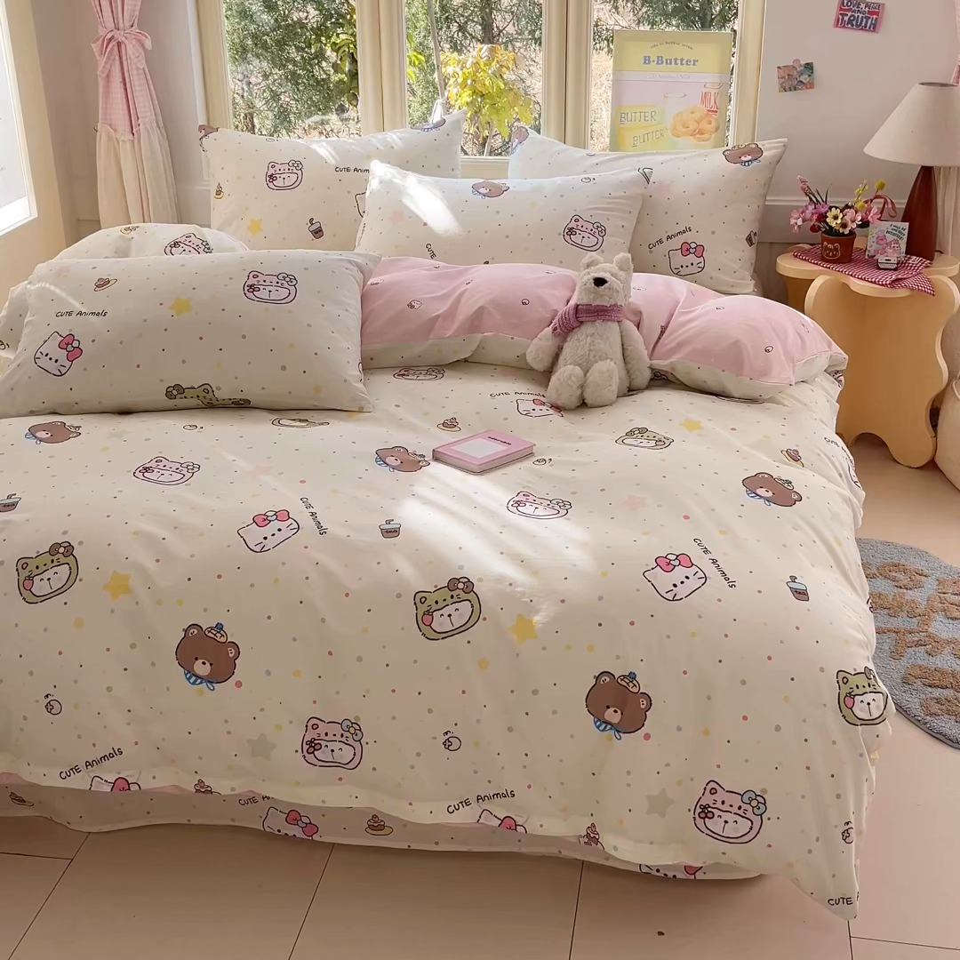 91家纺网 家纺一手货源 找家纺 女子家纺 2026新款全棉纯棉13070印花四件套单品系列 甜豆星球