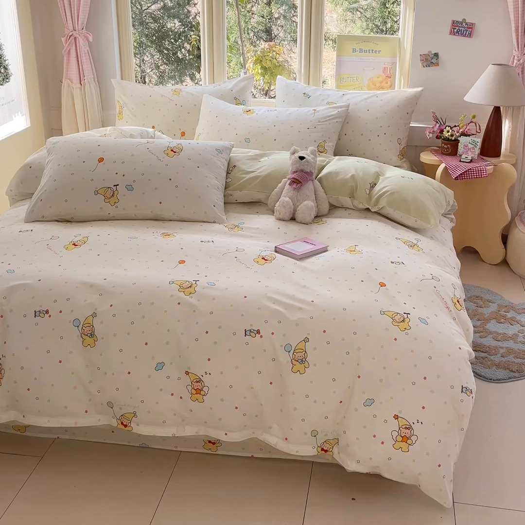 91家纺网 家纺一手货源 找家纺 女子家纺 2026新款全棉纯棉13070印花四件套单品系列 星星小熊