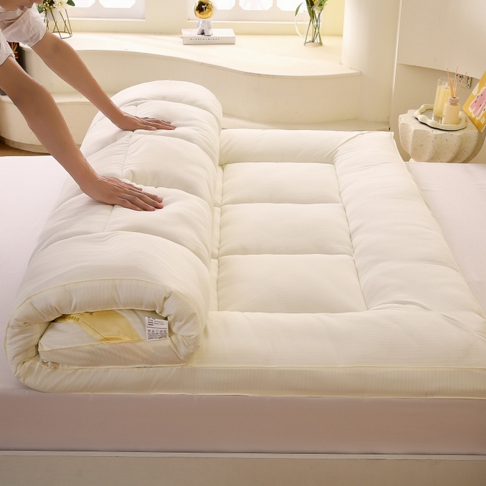 91家纺网 家纺一手货源 找家纺 伊赛家纺 2026新款亲肤磨毛大豆床褥床垫 白色