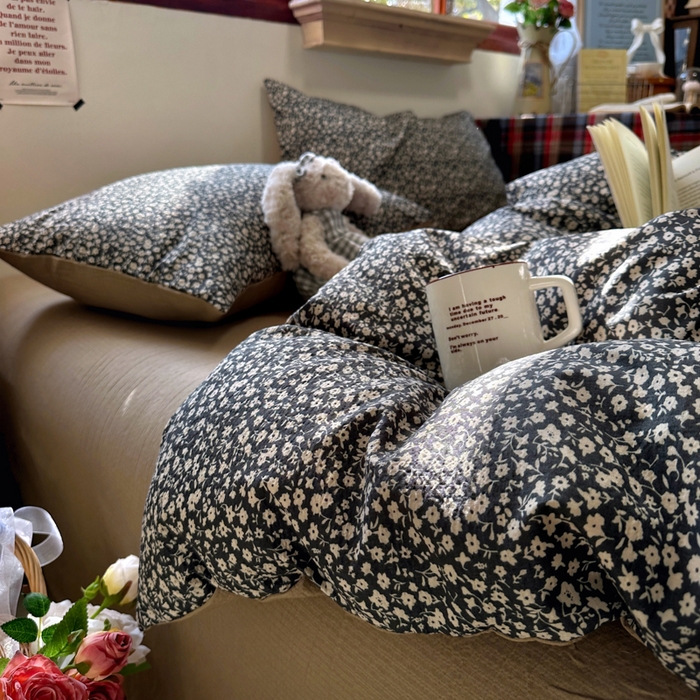 人人爱家纺 2026新款复古印花小碎花四件套 旧梦花-蓝