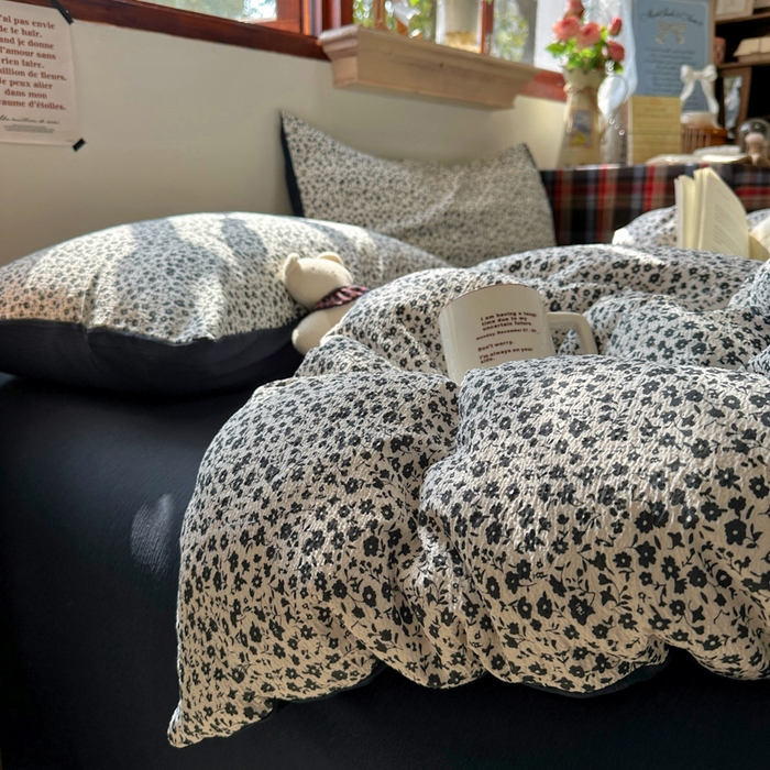 人人爱家纺 2026新款复古印花小碎花四件套 旧梦花-白蓝