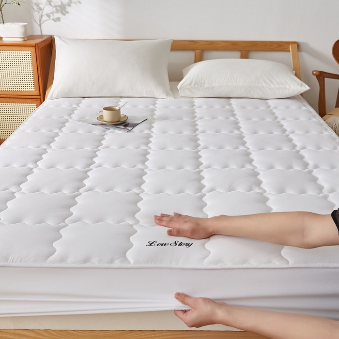 伊赛家纺 2026新款抗菌防螨助眠全棉夹棉绗缝床笠-大格 大格白色