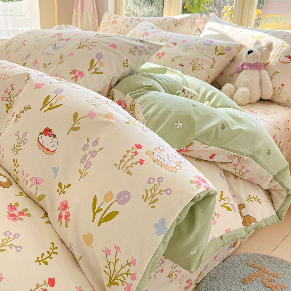 女子家纺 2026新款全棉纯棉13070印花四件套单品系列 花园小狗