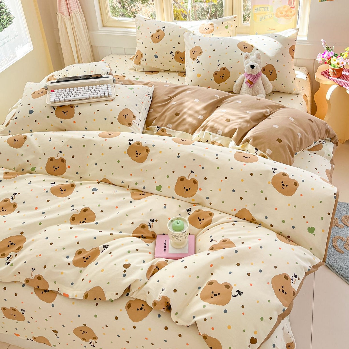 91家纺网 家纺一手货源 找家纺 女子家纺 2026新款全棉纯棉13070印花四件套单品系列 小熊软糖