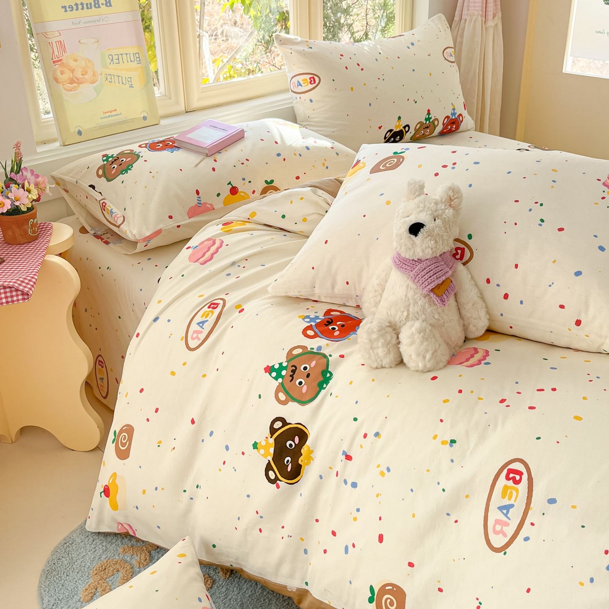 91家纺网 家纺一手货源 找家纺 女子家纺 2026新款全棉纯棉13070印花四件套单品系列 快乐熊仔