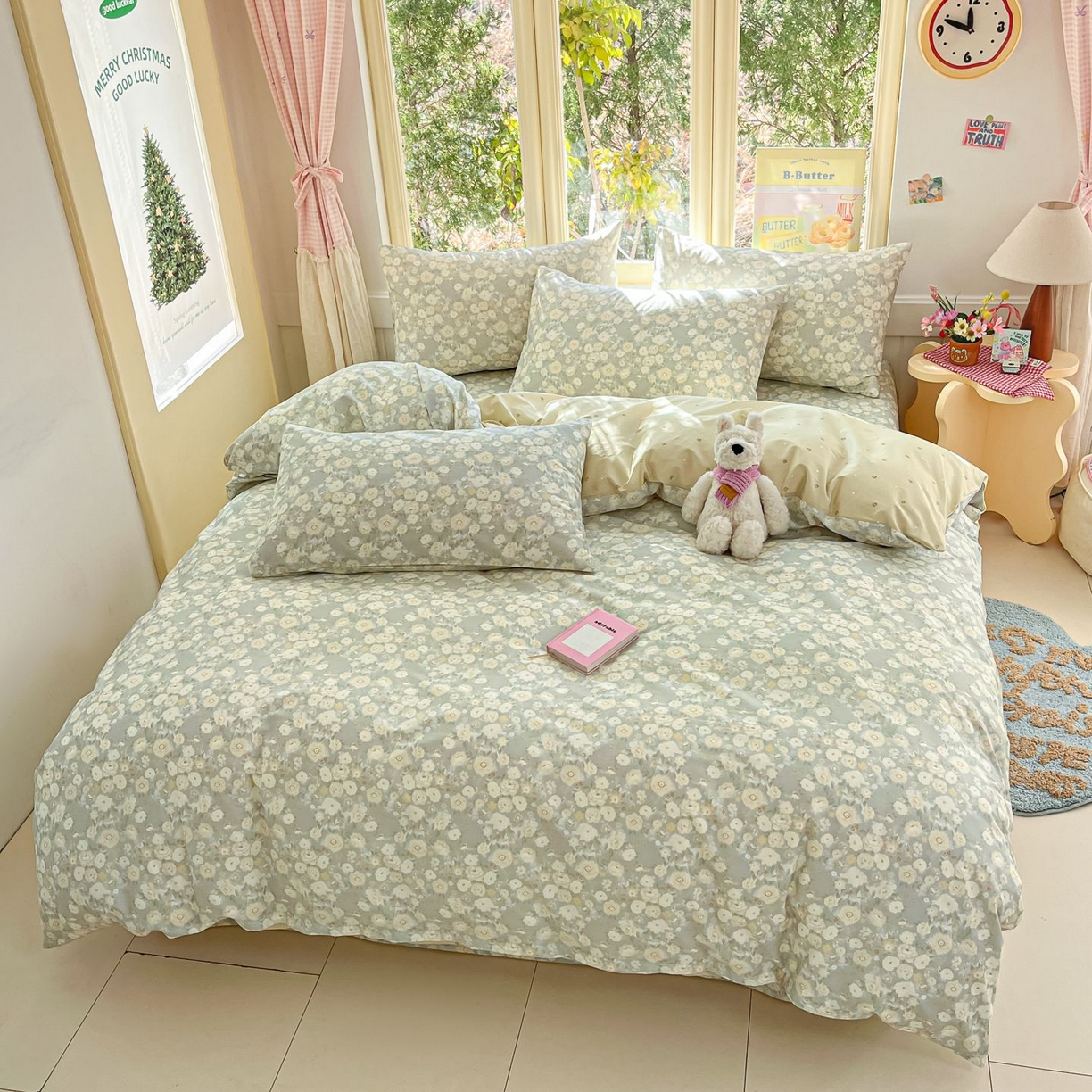 91家纺网 家纺一手货源 找家纺 女子家纺 2026新款全棉纯棉13070印花四件套单品系列 繁花-绿