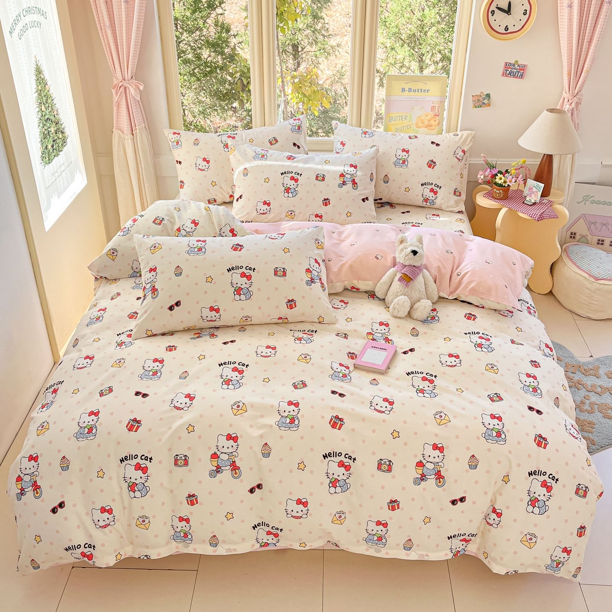 91家纺网 家纺一手货源 找家纺 女子家纺 2026新款全棉纯棉13070印花四件套单品系列 快乐小喵