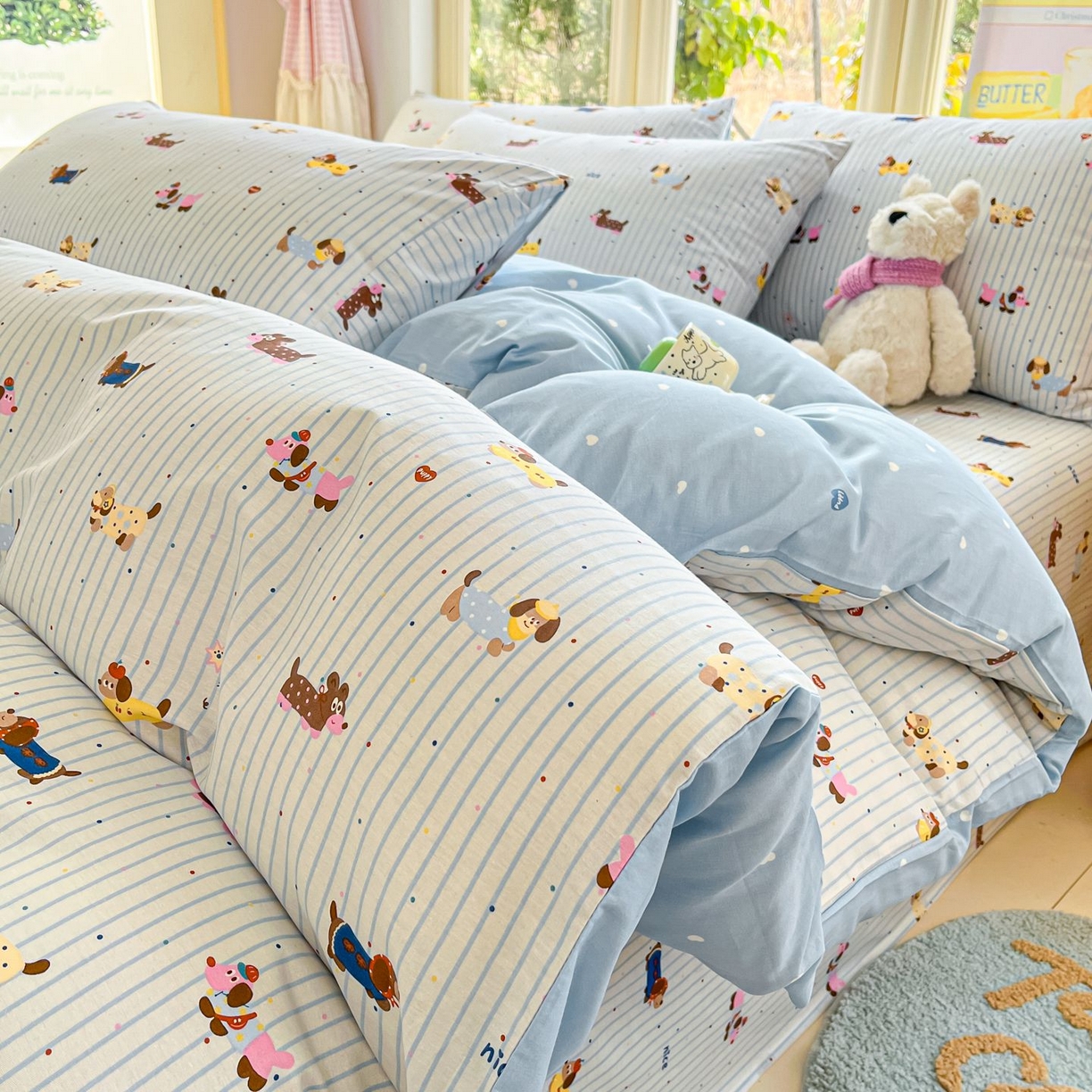 女子家纺 2026新款全棉纯棉13070印花四件套单品系列 小狗没烦恼-蓝