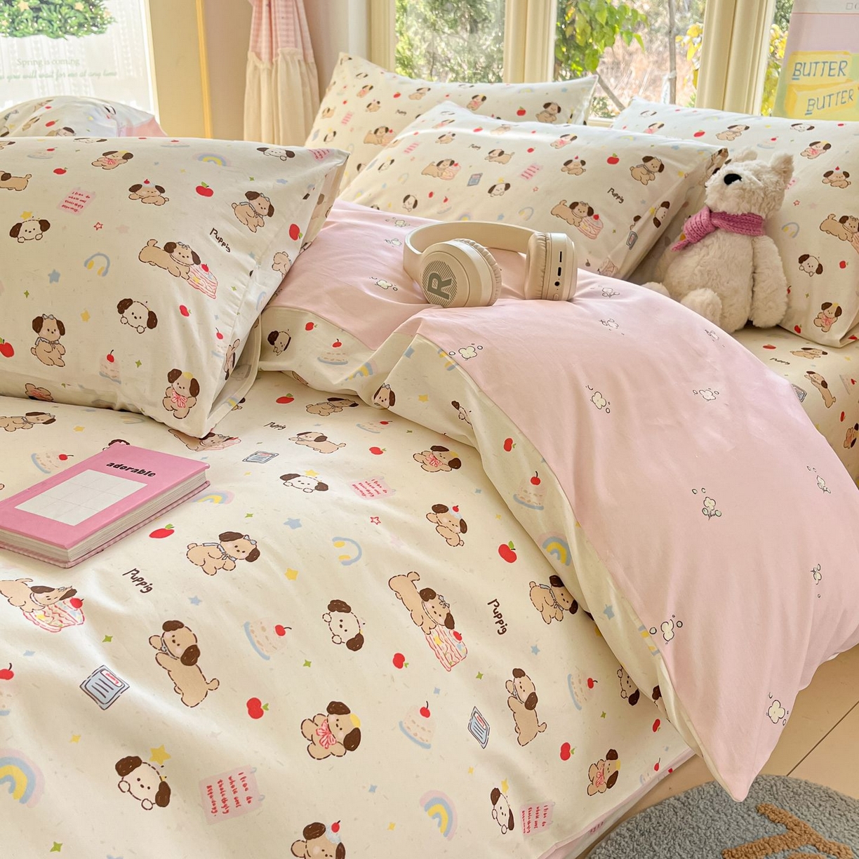 91家纺网 家纺一手货源 找家纺 女子家纺 2026新款全棉纯棉13070印花四件套单品系列 奶酪小狗