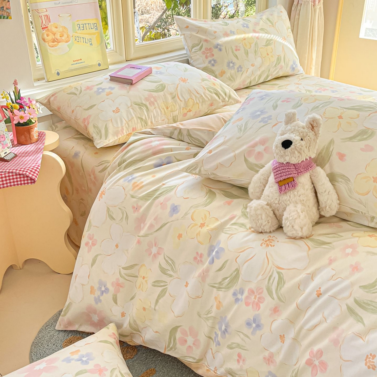 91家纺网 家纺一手货源 找家纺 女子家纺 2026新款全棉纯棉13070印花四件套单品系列 春风里-杏色