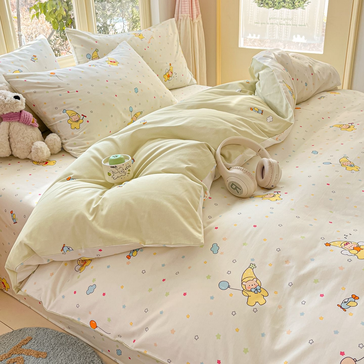 91家纺网 家纺一手货源 找家纺 女子家纺 2026新款全棉纯棉13070印花四件套单品系列 星星小熊