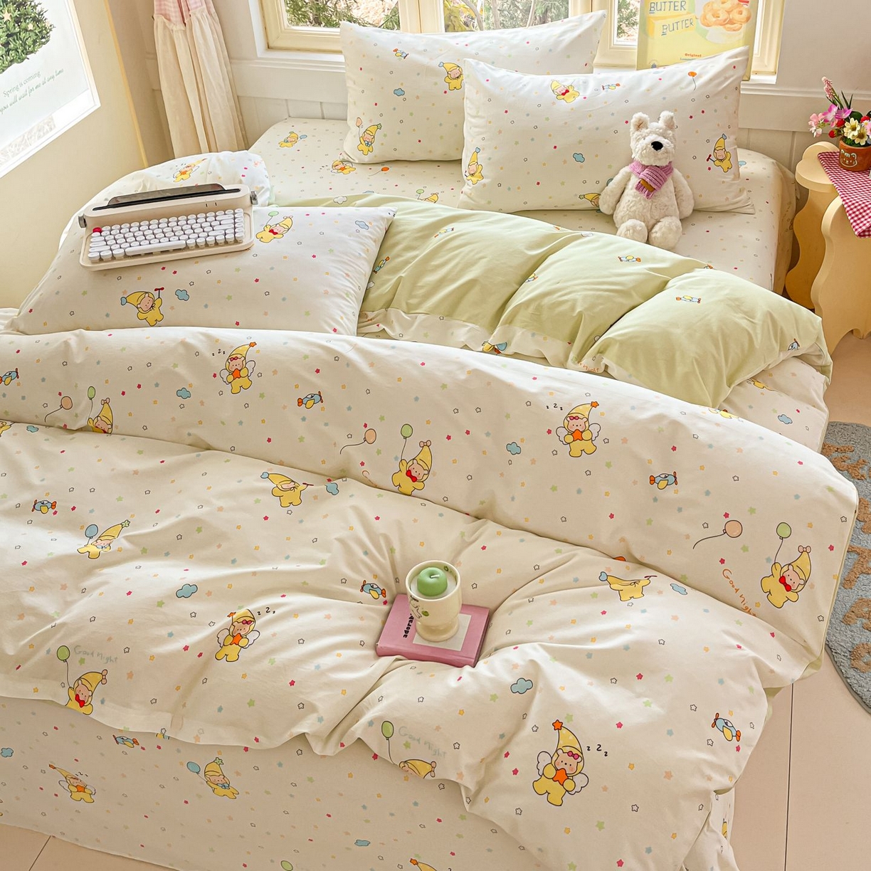 91家纺网 家纺一手货源 找家纺 女子家纺 2026新款全棉纯棉13070印花四件套单品系列 星星小熊