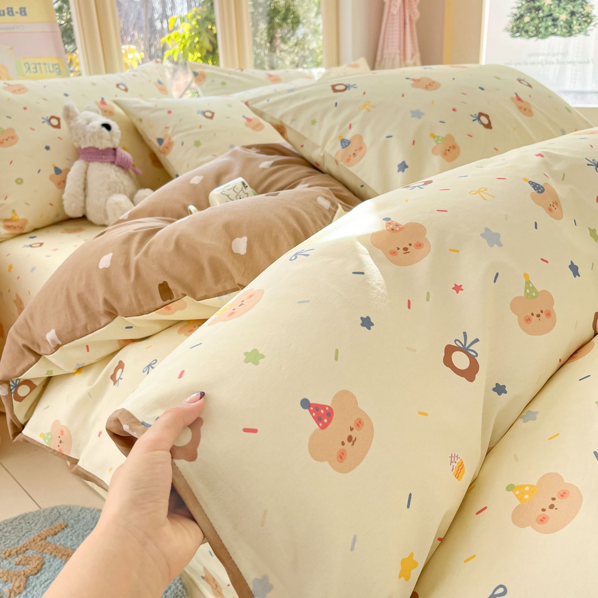 91家纺网 家纺一手货源 找家纺 女子家纺 2026新款全棉纯棉13070印花四件套单品系列 黄油小熊