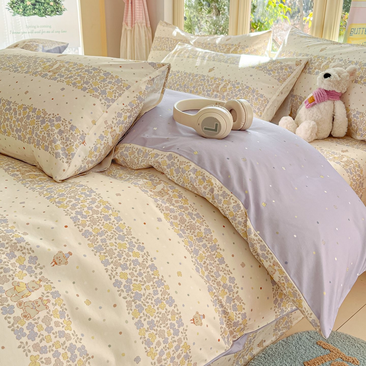 91家纺网 家纺一手货源 找家纺 女子家纺 2026新款全棉纯棉13070印花四件套单品系列 小熊温蒂