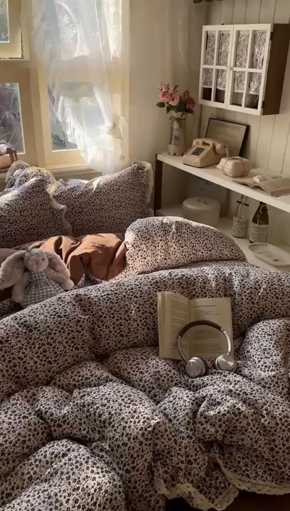 91家纺网 家纺一手货源 找家纺 人人爱家纺 2026新款韩版蕾丝花边四件套 蕾丝-旧梦花-米咖